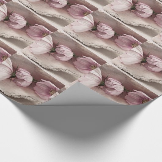 Drie roze kosmos cadeaupapier (Hoek)