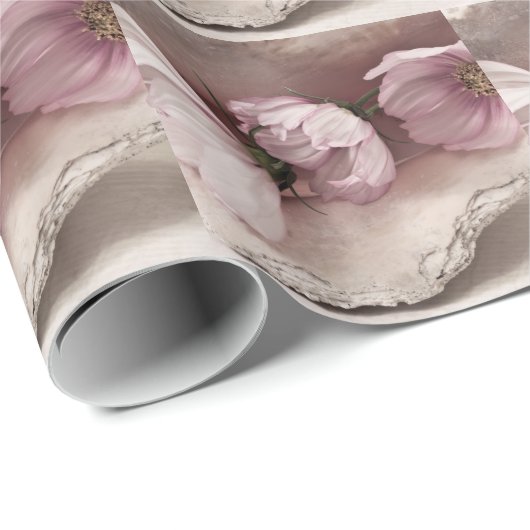 Drie roze kosmos cadeaupapier (Rol Hoek)