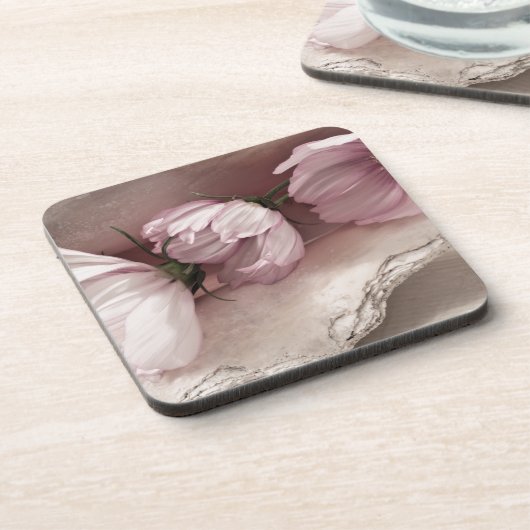 Drie roze kosmos drankjes onderzetter (Linkerzijde)