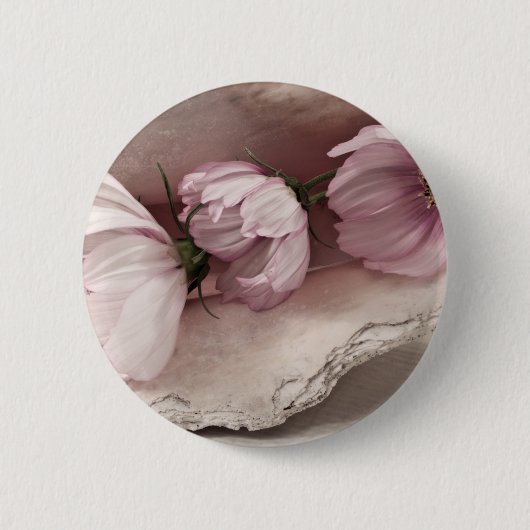 Drie roze kosmos ronde button 5,7 cm (Voorkant)