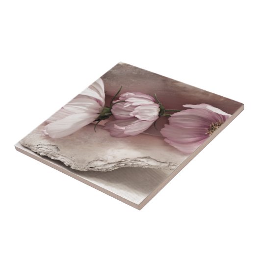 Drie roze kosmos tegeltje (Zijkant)