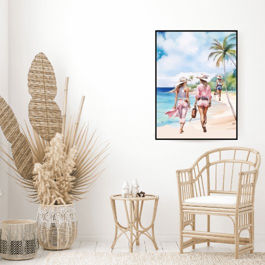 Drie Roze Kustcowgirl Tropisch Eiland Poster