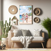 Drie Roze Kustcowgirl Tropisch Eiland Poster
