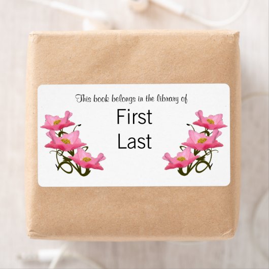 Drie roze Poppies Borders Bookplate Etiket (Insitu)