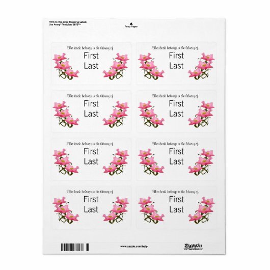 Drie roze Poppies Borders Bookplate Etiket (Full Sheet)