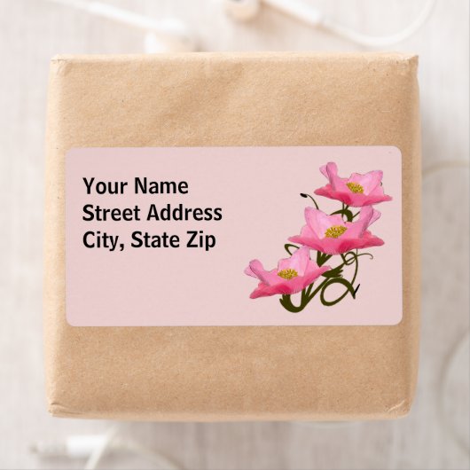 Drie  Roze Poppy Flowers Border Etiket (Insitu)