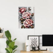 Drie Roze Rozen Floral Modern Art Poster (Thuiskantoor)