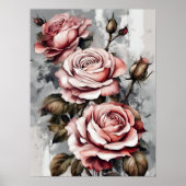 Drie Roze Rozen Floral Modern Art Poster (Voorkant)