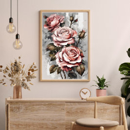 Drie Roze Rozen Floral Modern Art Poster