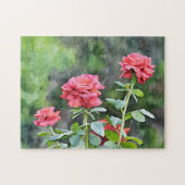 Drie Roze Rozen Rozentuin Kunstpuzzel Legpuzzel (Horizontaal)