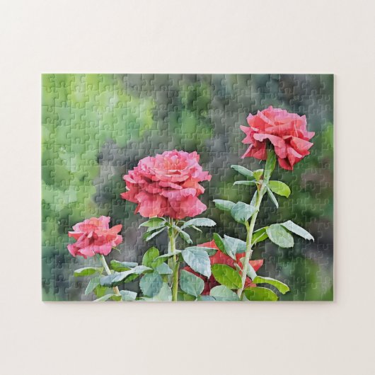 Drie Roze Rozen Rozentuin Kunstpuzzel Legpuzzel (Horizontaal)