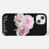 Drie roze rozen. Voeg tekst toe. iPhone Hoesje (Achterkant horizontaal)