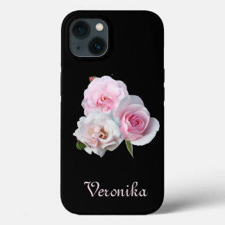 Drie roze rozen. Voeg tekst toe. iPhone 13 Hoesje
