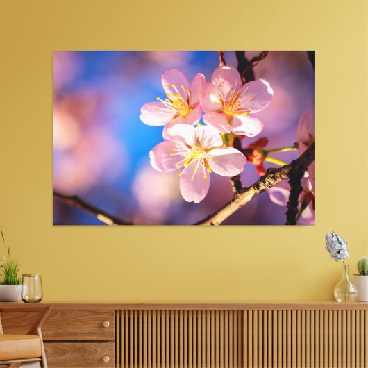 Drie roze Sakura Blossom Canvas Afdruk (Insitu (Woonkamer))