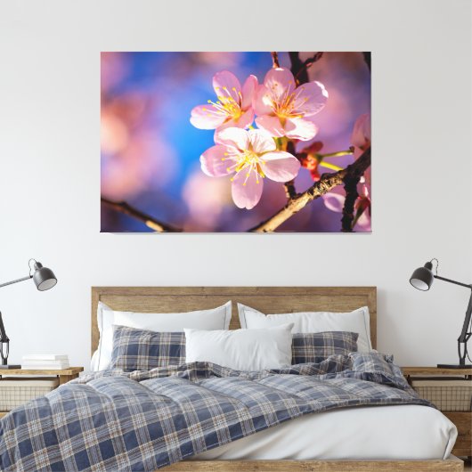 Drie roze Sakura Blossom Canvas Afdruk (Insitu (Slaapkamer))