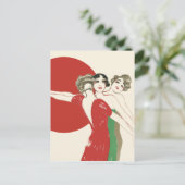 DRIE ROZEN, Art Deco Dames: KERSTVAKANTIE Feestdagenkaart (Staand voorkant)