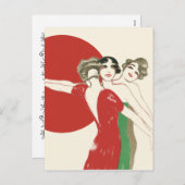 DRIE ROZEN, Art Deco Dames: KERSTVAKANTIE Feestdagenkaart (Voorkant / Achterkant)