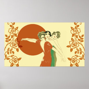DRIE ROZEN, Art Deco Dames: SUMMER SUNSHINE Poster