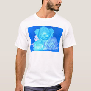 Drie rozen, gloeiende omgekeerde blauwe kleur t-shirt