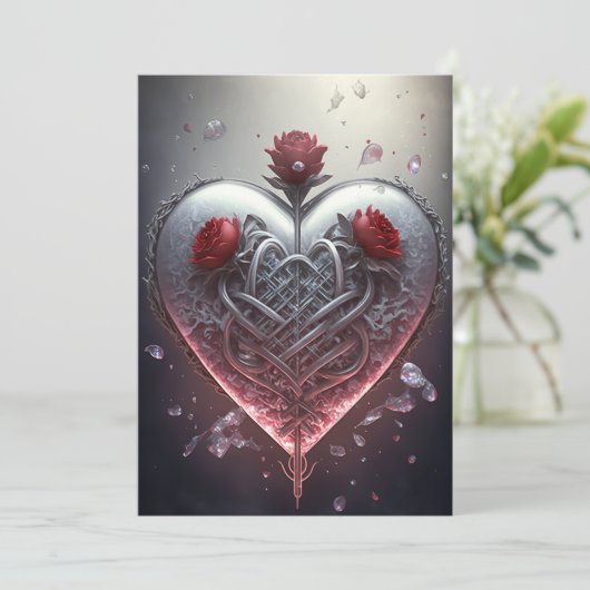 Drie Rozen Metallic Ionische Valentijnkaart Feestdagenkaart (Staand voorkant)