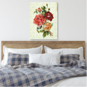 Drie rozen op pastelgroen patroondoek canvas afdruk (Insitu (Slaapkamer))
