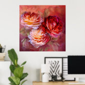Drie Rozen - rood - fijn Poster (Thuiskantoor)