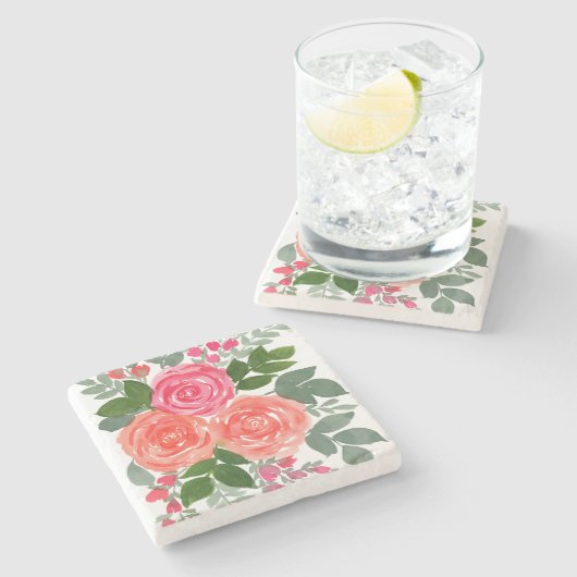 DRIE ROZEN STENEN ONDERZETTER (Zijkant)