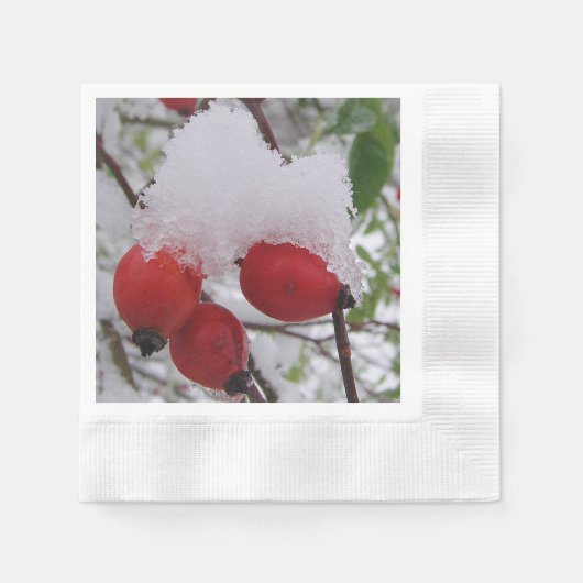 Drie rozenstruiken met sneeuw-pet servet (Voorkant)