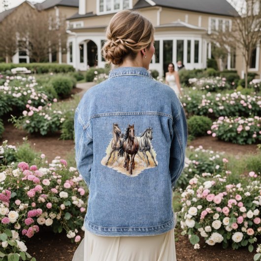 Drie Running Paarden Paardrijden Denim Jacket (Huwelijk Achterkant)