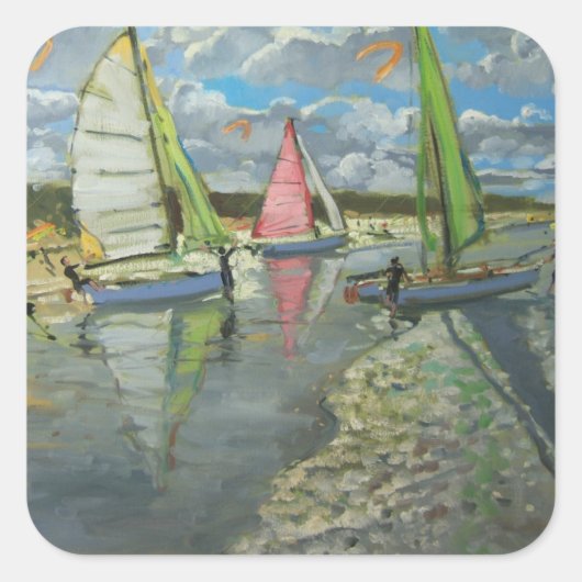 Drie Sailboten Bray Dunes Frankrijk Vierkante Sticker (Voorkant)