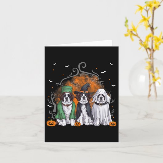 Drie Saint Bernard St. Bernard Hond Halloween Ghos Kaart (Gele Bloem)