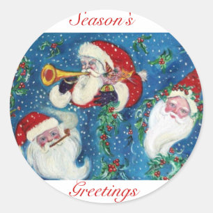 DRIE SANTA/CHRISTMAS NACHT White Blue Ronde Sticker