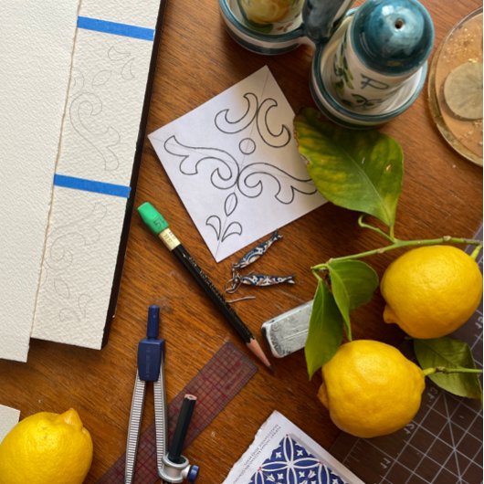 Drie Sardines + Blauwe Tegel Poster