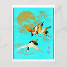 Drie sarus kraan vliegen voor de maan briefkaart