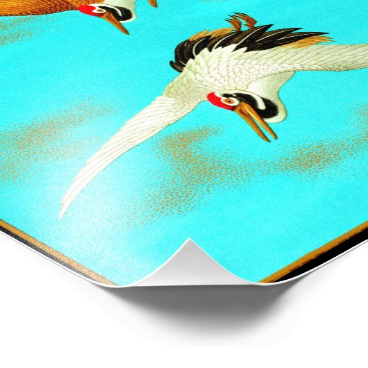 Drie sarus kraan vliegen voor de maan foto afdruk (Hoek)