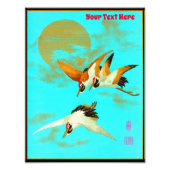 Drie sarus kraan vliegen voor de maan foto afdruk (Voorkant)