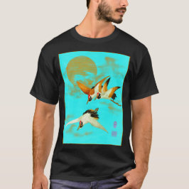 Drie sarus kraan vliegen voor de maan t-shirt