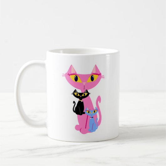 Drie Sassy Retro Cats Cute Illustration Koffiemok (Links)