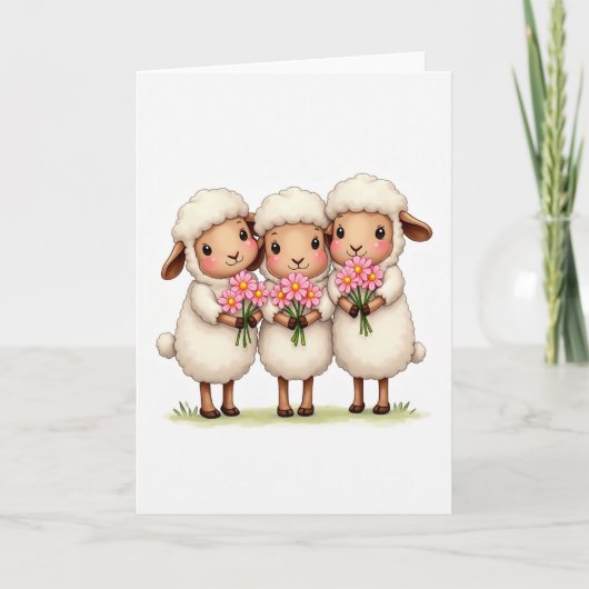 Drie schapen met bloemen kaart (Voorkant)
