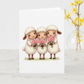 Drie schapen met bloemen kaart (Gele Bloem)