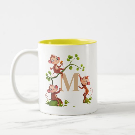 Drie Schattige Apen en Monogram Mok (Links)