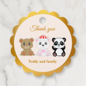 Drie schattige beren bedanken je voor gouden en za bedankjes labels (Voorkant)