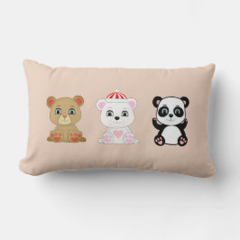 Drie schattige beren cartoons op beige kussen