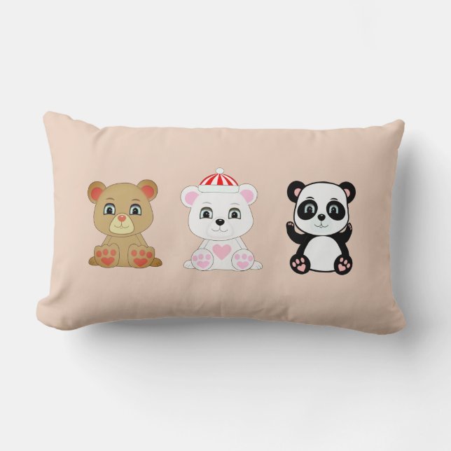 Drie schattige beren cartoons op beige kussen (Voorkant)