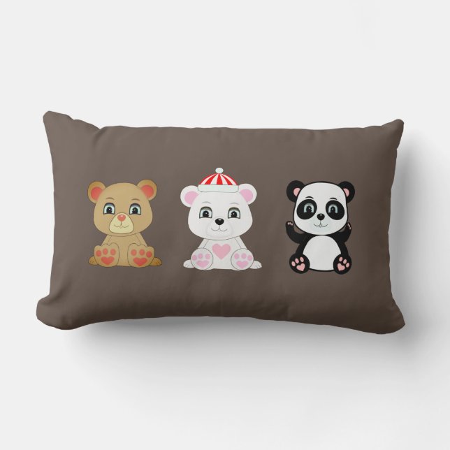 Drie schattige beren cartoons op koffie bruin kussen (Voorkant)