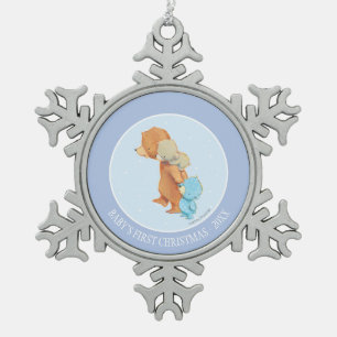 Drie Schattige Beren vrienden Tin Sneeuwvlok Ornament
