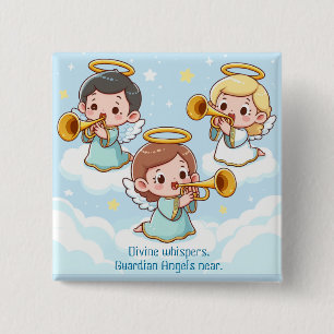 Drie schattige beschermengelen die trompet spelen vierkante button 5,1 cm