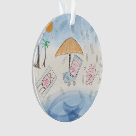 Drie schattige biggen op het strand ornament (voorkant)