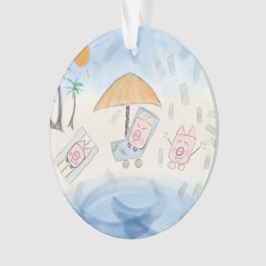 Drie schattige biggen op het strand ornament (voorkant)