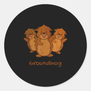 Drie schattige bosmarmotten Grappige houtchuck &am Ronde Sticker